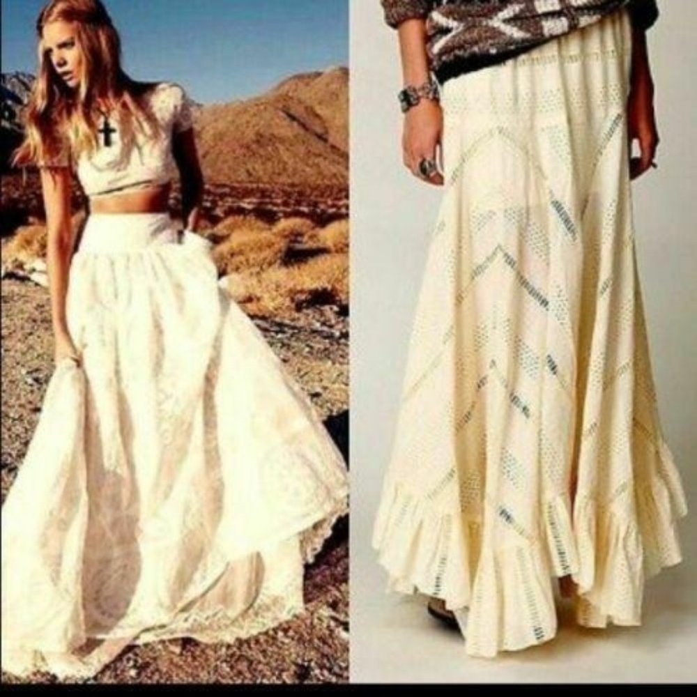 Free People Eyelet Ivory Victorian Prairie Skirt - Picture 1 of 3